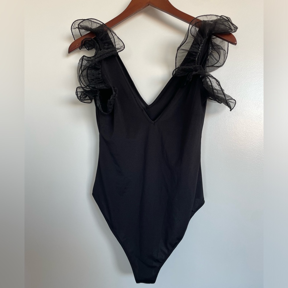 Zara Black Organza Thong Bodysuit Size Small - Picture 3 of 9
